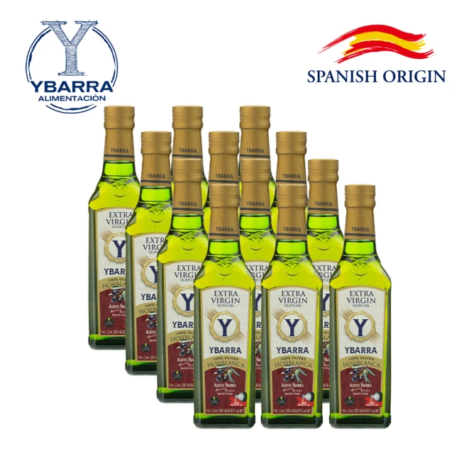 【YBARRA 益百萊】100%特級冷壓初榨橄欖油 單一品種HOJIBLANCA(500mlx12瓶 玻璃瓶裝)