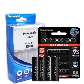 【Panasonic 國際牌】智控型4槽鎳氫低自放充電器+eneloop PRO 黑鑽款低自放充電電池(3號8入充電組)