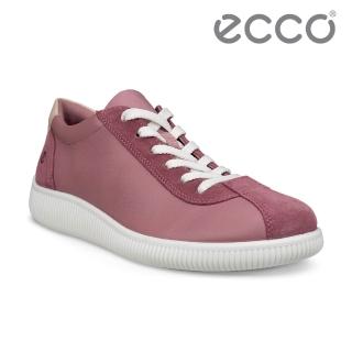 【ecco】SOFT ZERO W 柔酷零點復古保齡球皮革休閒鞋 女鞋(胭紅色/深紅色 22025361368)