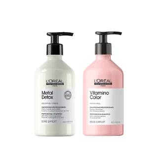【L’OREAL 巴黎萊雅PRO】絲漾博吸金洗髮精500ml+飽和護色洗髮精500ml(柔順/抗毛躁/染髮必備/護髮/持久)