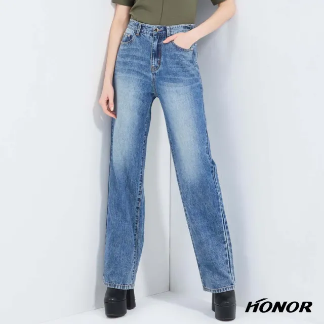 【HONOR 山形屋】出清品 復古水洗色高腰口袋牛仔長褲-淺藍/深藍(限定出清)