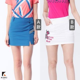 【KING GOLF】MOMO獨家特談！女款修身透氣剪裁撞色鐵塔印花A-LINE短裙/高爾夫球裙/褲裙(多款任選)