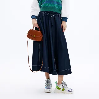 【KERAIA 克萊亞】霧藍仿丹寧長裙(附腰帶)