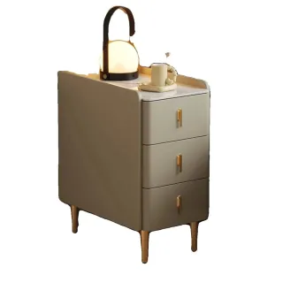 【新川】實木床頭櫃 25cm岩板超窄床邊櫃(置物櫃 沙發櫃 邊櫃 三抽收納櫃)