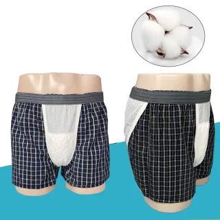 【挪威森林】男性純棉失禁內褲 50CC日本速吸尿用防漏內褲 格紋紳士款(輕度尿失禁 布尿布 透氣尿褲)