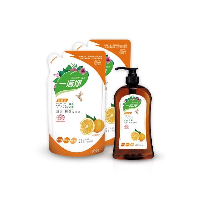 【一滴淨】蘆薈多酚洗碗精1000ml瓶X1+ 800ml補包X2(檸檬精油/柑橘精油)