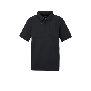 【FILA官方直營】男短袖機能排汗半門襟多口袋彈性POLO衫-黑色(1TEZ-5602-BK)