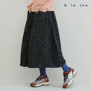 【a la sha】不規則格紋氣球裙