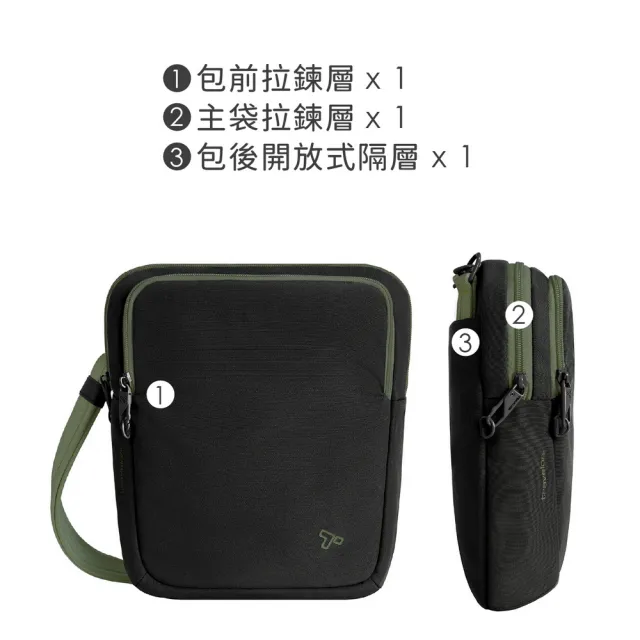 【Travelon】美國 Voyages 3層防盜斜背包 苔黑 / 防盜側背包 斜背包 RFID