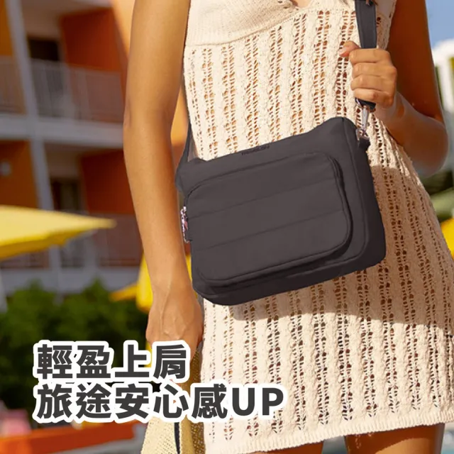 【Travelon】美國 Roam 3層防盜斜背包 墨黑 / 防盜側背包 RFID