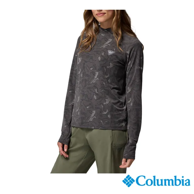 【Columbia 哥倫比亞】女款-防曬UPF30快排連帽上衣-PFG Uncharted™-黑色印花(UFK25750FD/JF)