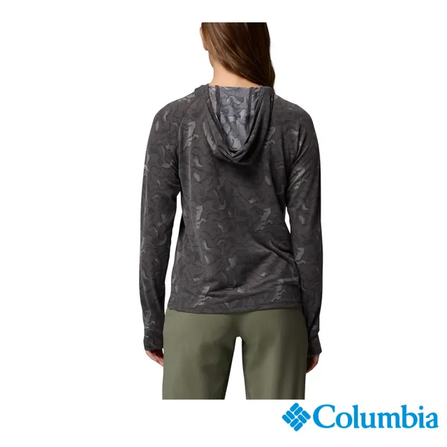 【Columbia 哥倫比亞】女款-防曬UPF30快排連帽上衣-PFG Uncharted™-黑色印花(UFK25750FD/JF)