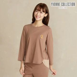 【YVONNE 以旺傢飾】DINOTAENG 早餐繡花剪接上衣-可可棕