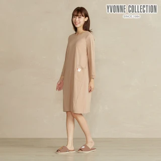 【YVONNE 以旺傢飾】DINOTAENG 咖啡繡花洋裝-大地棕