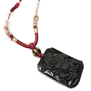 【十方佛教文物】瑪哈嘎拉{黑曜岩}中國結項鍊(發展 事業順利)