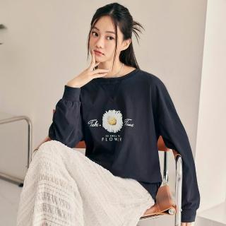 【OB 嚴選】純棉雛菊標語印花大學T 《AB20656》