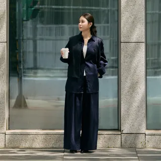 【M：MINb】老錢風全鬆緊腰頭涼感寬褲(深藍/中大尺碼女裝/大尺碼女裝/XL女裝/涼感/大尺碼褲子/下著)