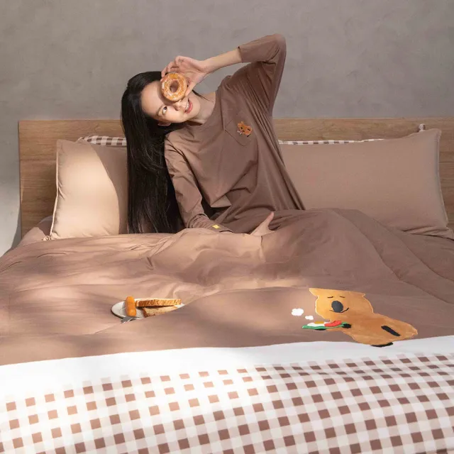 【YVONNE 以旺傢飾】100%美國棉 早餐四季被-可可棕(4x5呎 純棉 棉被 水洗 DINOTAENG)