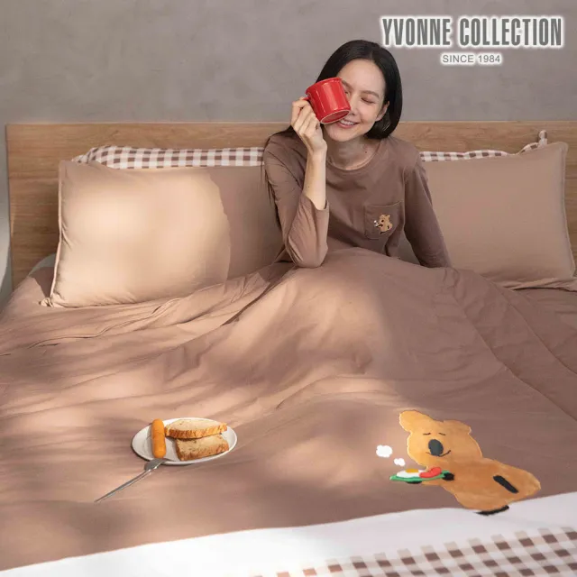【YVONNE 以旺傢飾】100%美國棉 早餐四季被-可可棕(雙人 純棉 棉被 水洗 DINOTAENG)
