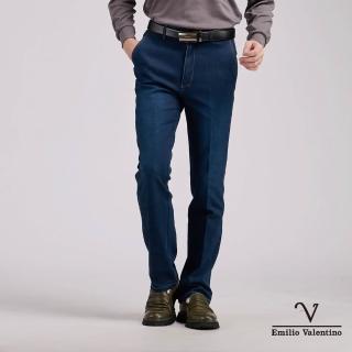 【Emilio Valentino 範倫鐵諾】男 棉質 彈性 厚款 休閒 平面斜口袋 牛仔褲 藍(70-5A6753)