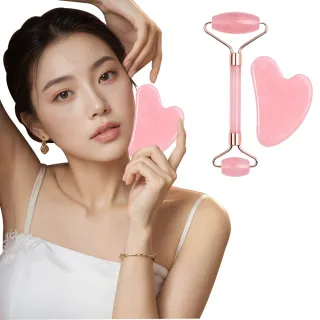 【keep power】天然水晶刮痧組 - 刮痧棒+刮痧板(全身適用/舒壓按摩/美容刮痧 刮痧棒 刮痧板 粉水晶)