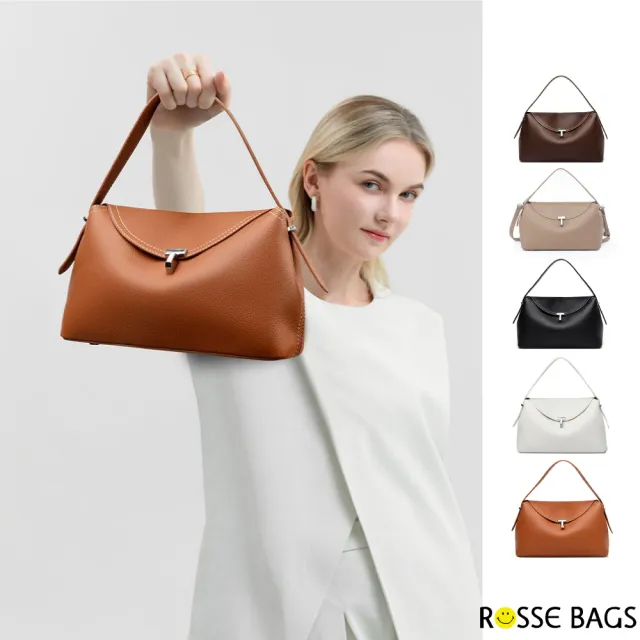 【Rosse Bags】女流時尚簡約素色枕頭手提包 肩背包 側肩包(黑色/卡其色/棕色/白色/咖啡色)
