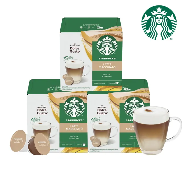 【NESCAFE Dolce Gusto】星巴克 拿鐵咖啡膠囊12顆x3盒(適用雀巢多趣酷思咖啡機)