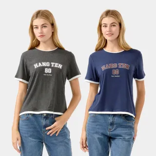 【Hang Ten】女裝-正韓韓國連線-層次撞色LOGO印花短袖T恤(多色選)
