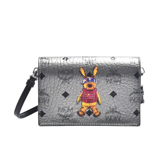 【MCM】經典Rabbit Crossbody Mini系列兔子圖騰掀蓋手拿/斜背包(銀色MWR-5AXL40-SV001)