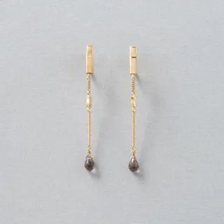 【ete】煙燻石英波紋長鍊C型夾式耳環(金色)