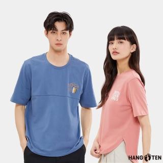 【Hang Ten】男女裝-純棉衝浪時光左胸繡花短袖T恤(多色選)