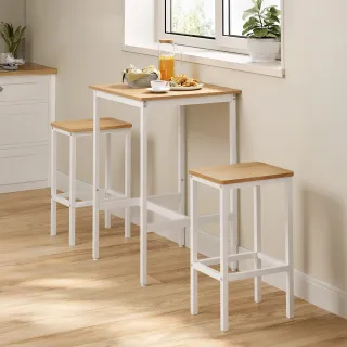 【hoi! 好好生活】VASAGLE 工業風吧檯桌椅組0.6M一桌二椅-典雅白 LBT017W09(租屋族/DIY家具)