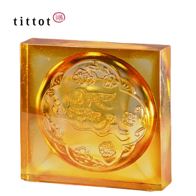 【tittot 琉園】歡快迎年_生肖磚系列_兔磚(入厝 擺飾 紙鎮 裝飾建材 禮品喜慶 風水招財 水晶藝品兔擺飾)