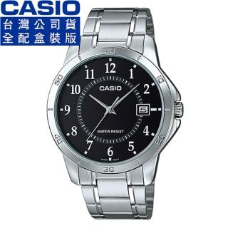 【CASIO 卡西歐】卡西歐簡約時尚鋼帶錶-黑(MTP-V004D-1B 原廠錶盒精裝版)