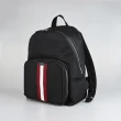 【BALLY】BALLY Code 銀漆英文LOGO紅白紅織帶尼龍後背包(黑)