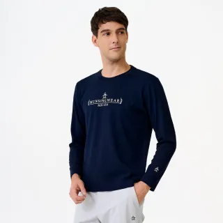 【Munsingwear】企鵝牌 男款藏青色精緻刺繡絲光棉長袖T恤 MGWL2802