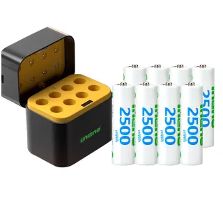 【iNeno】3號/AA 恆壓可充式1.5V鋰電池全新特大能量2500mWh8入+3號8槽 AI隨身收納盒充電器
