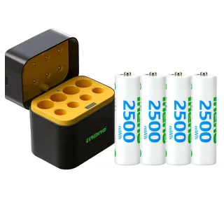 【iNeno】3號/AA 恆壓可充式1.5V鋰電池全新特大能量2500mWh4入+3號/4號各4槽 AI隨身收納盒充電器