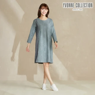 【YVONNE 以旺傢飾】圈圈提花條紋長袖洋裝-綠