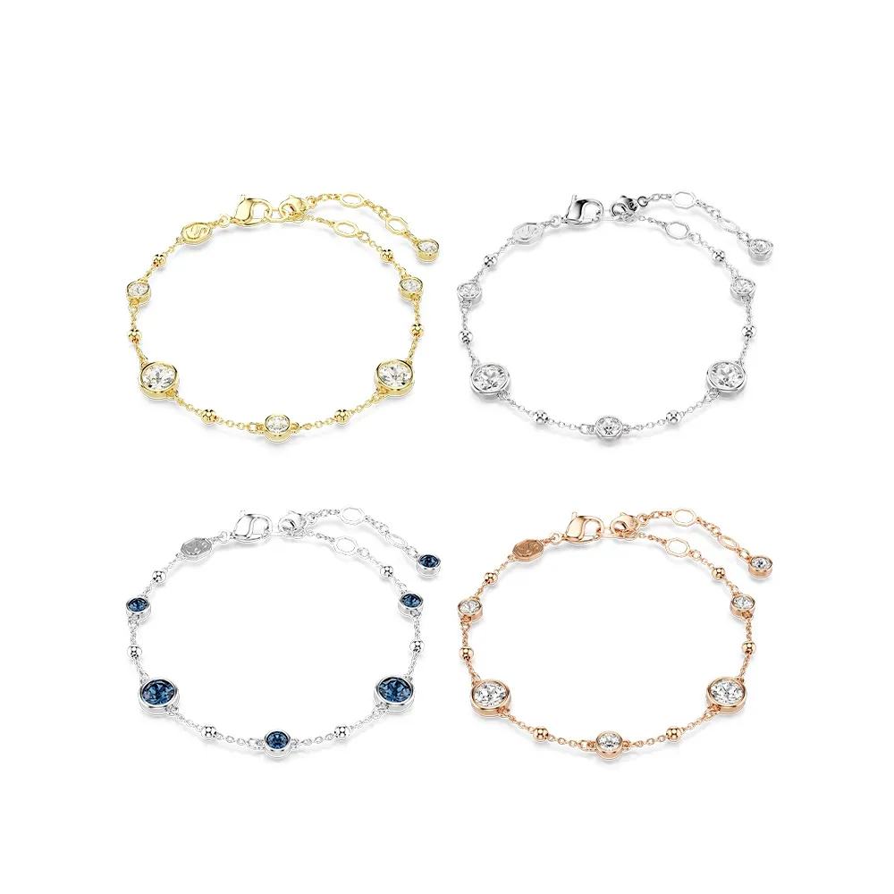 【SWAROVSKI 施華洛世奇】Imber 手鏈 圓形切割 白色/藍色 鍍金色/鍍白金色/鍍玫瑰金色(4色任選_情人節禮物)