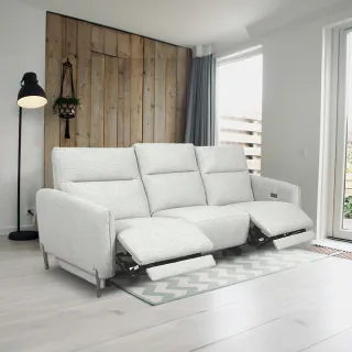 【Cheers 芝華仕】頭等艙 三防耐磨布 三人零靠牆電動沙發組附USB Lucia 燕麥灰