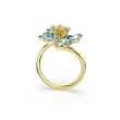 【SWAROVSKI 施華洛世奇】Idyllia 開口戒指 混合式切割 花朵 藍色 鍍金色(情人節禮物)