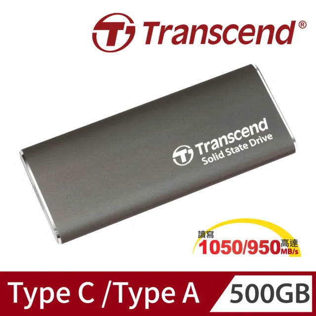 【Transcend 創見】ESD265C 500GB USB3.2/Type C 輕薄雙介面外接SSD行動固態硬碟-玄鐵灰(TS500GESD265C)