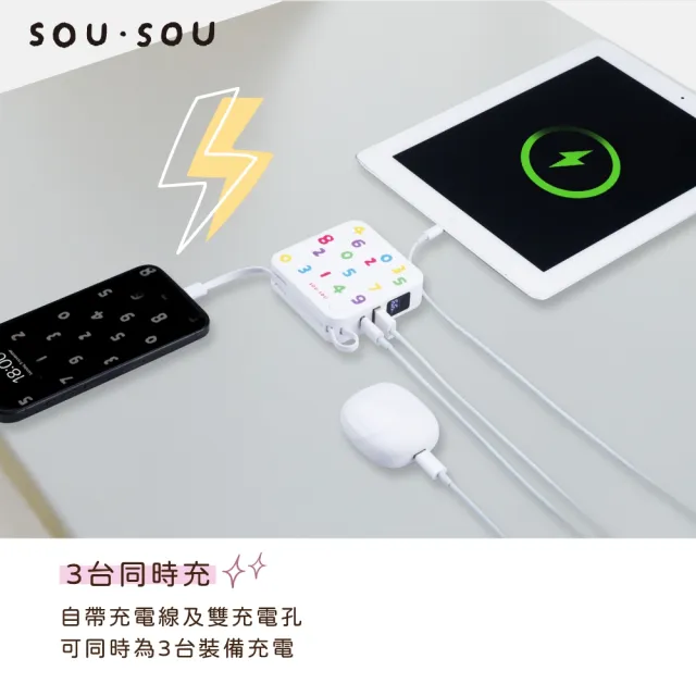 【E-books】SOU．SOU十數昆 MD-BP-077 AC插頭Type C線1C1A3輸出電量數顯行動電源(22.2Wh/6000mAh/台灣製造)