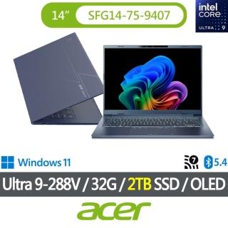 【Acer 宏碁】特仕版 14吋輕薄AI筆電(Swift Go/SFG14-75-9407/Ultra 9-288V/32G/改裝2TB SDD/OLED/Win11)