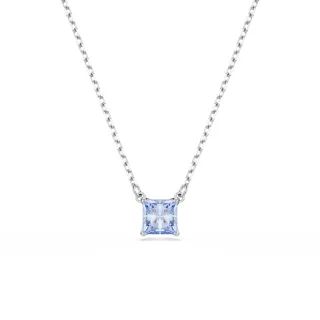 【SWAROVSKI 施華洛世奇】Matrix 鏈墜 方形切割 藍色 鍍白金色(情人節禮物)