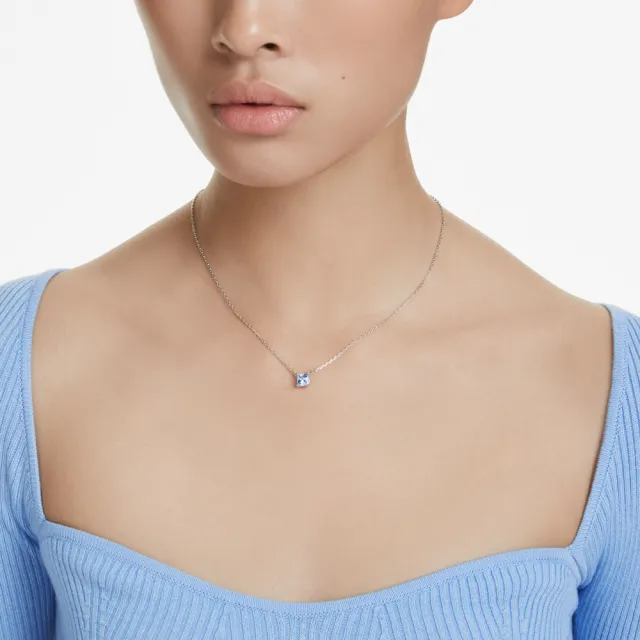 【SWAROVSKI 施華洛世奇】Matrix 鏈墜 方形切割 藍色 鍍白金色(情人節禮物)