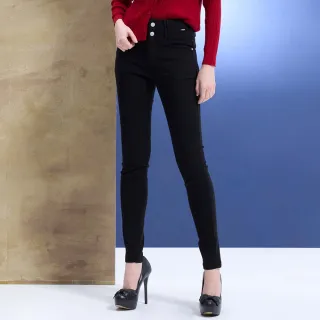 【HONOR 山形屋】品牌標誌雙釦彈力修身長褲-黑/藍