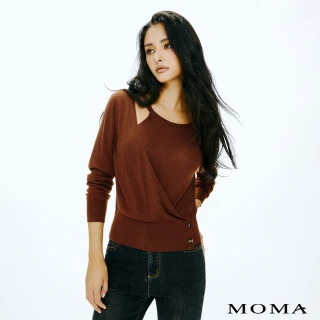 【MOMA】親柔挖洞羊毛混紡針織假兩件式上衣(咖啡色)