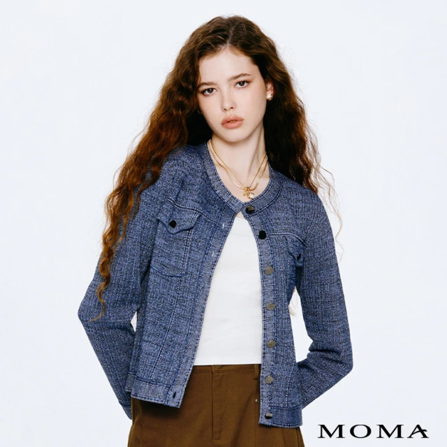 【MOMA】細閃小香風金銀線針織外套(藍色)